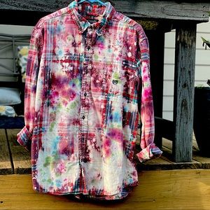 Upcycled bleached & tie-dyed flannel size XL